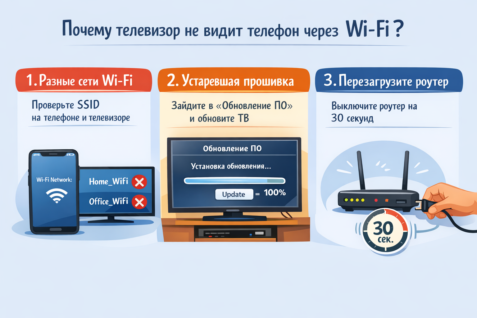 Почему телевизор не видит телефон?