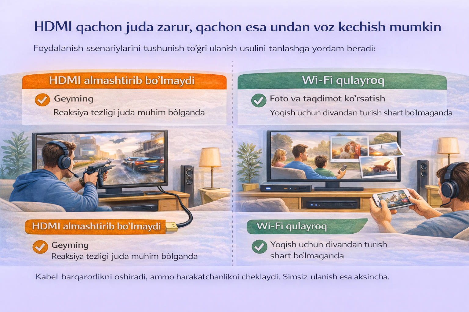 Qachon kabel, qachon Wi-Fi